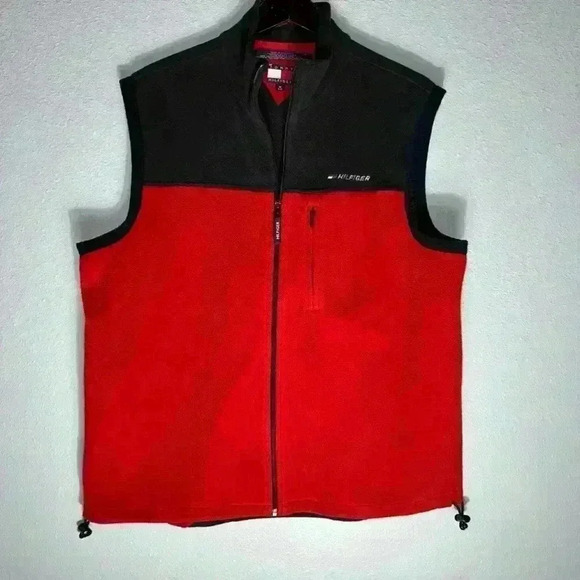 Vintage Tommy Hilfiger Fleece Zip Vest Black & Red Jacket / Size Medium - Picture 3 of 14